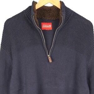 Coleman 1/4 Zip Sweater Mens XXL Blue Sherpa Lined Collar Pullover Outdoor Knit